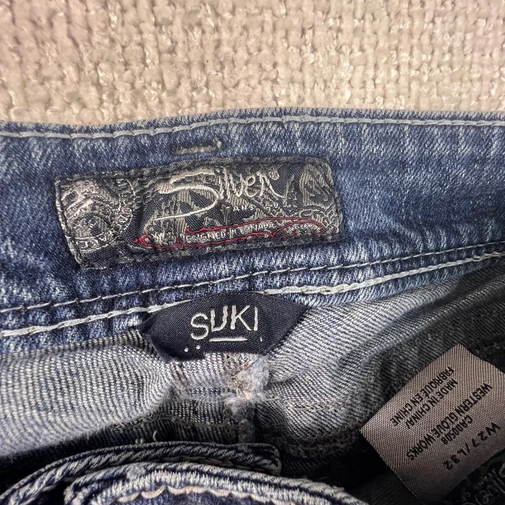 Silver Jeans Co Suki Mid Bootcut Jeans Dark Wash‎ Contrast Stitch Blue Women 29